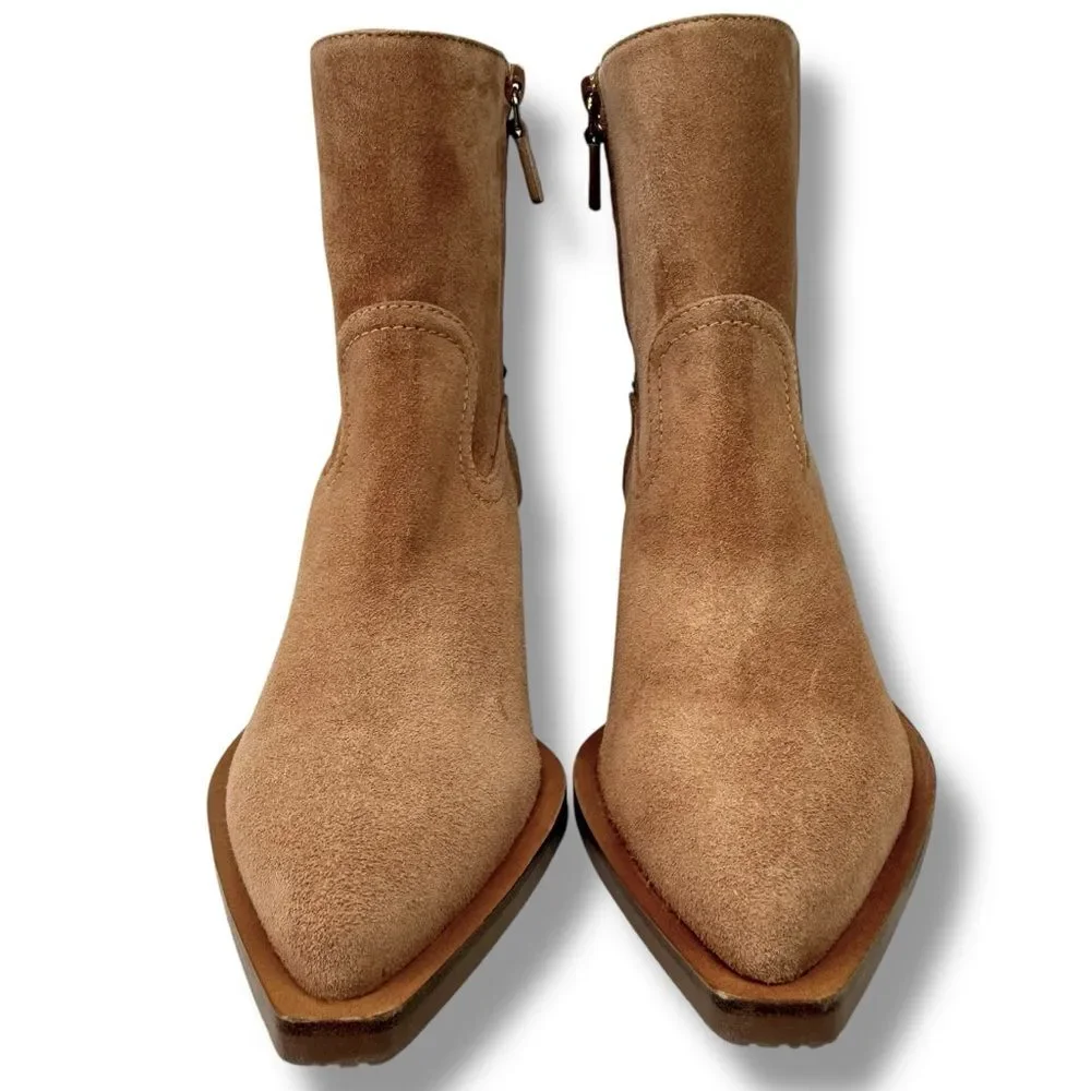 NEW Stuart Weitzman Tate Suede Ankle Booties Camel Size 5 Western Festival Boho
